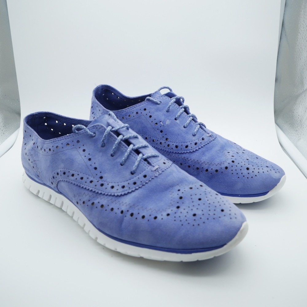 Cole Haan Zerogrand Wingtip Oxford‎ Blue Suede Shoes Womens 9B C14880